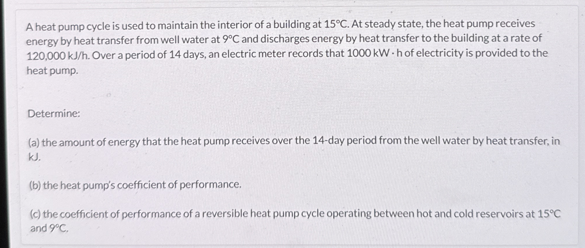 A heat pump cycle is used to maintain the