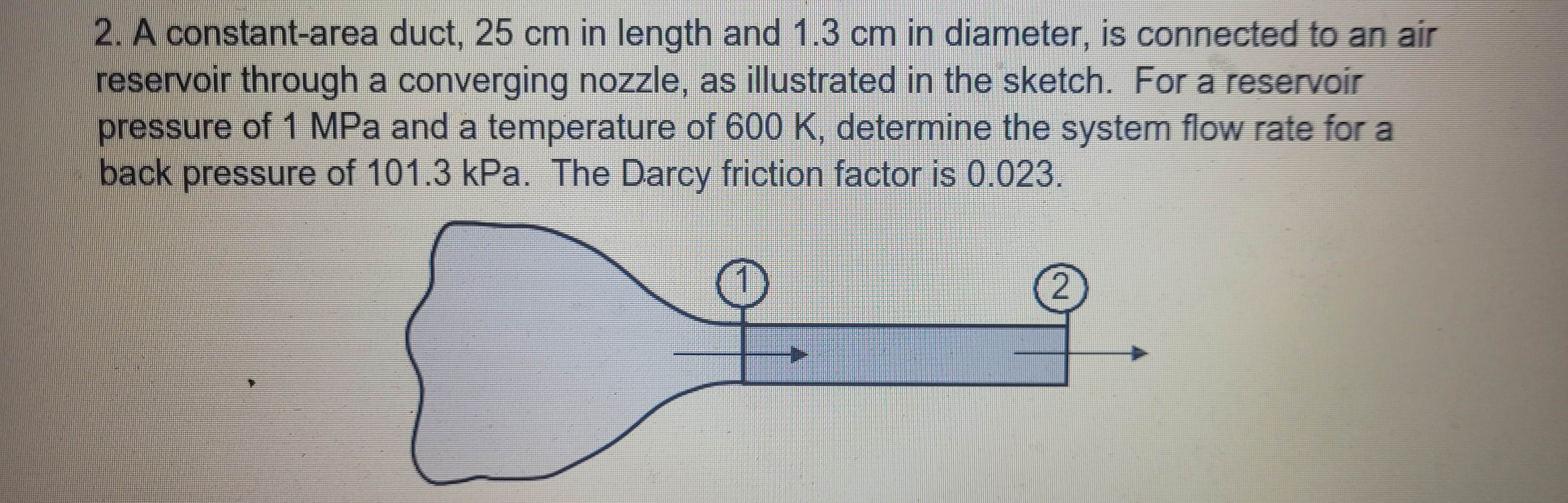 2 . A constant - area duct, 2 5 cm in length and