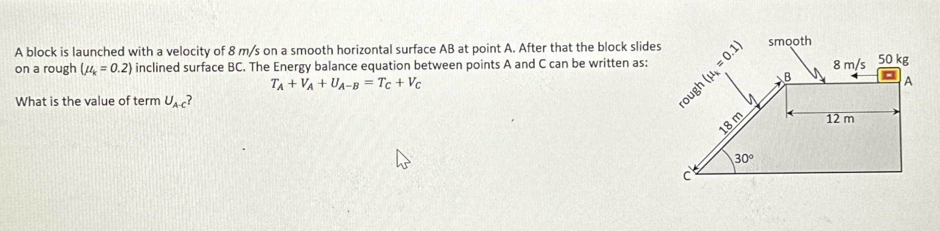 A block is launched with a velocity of 8 m s on a