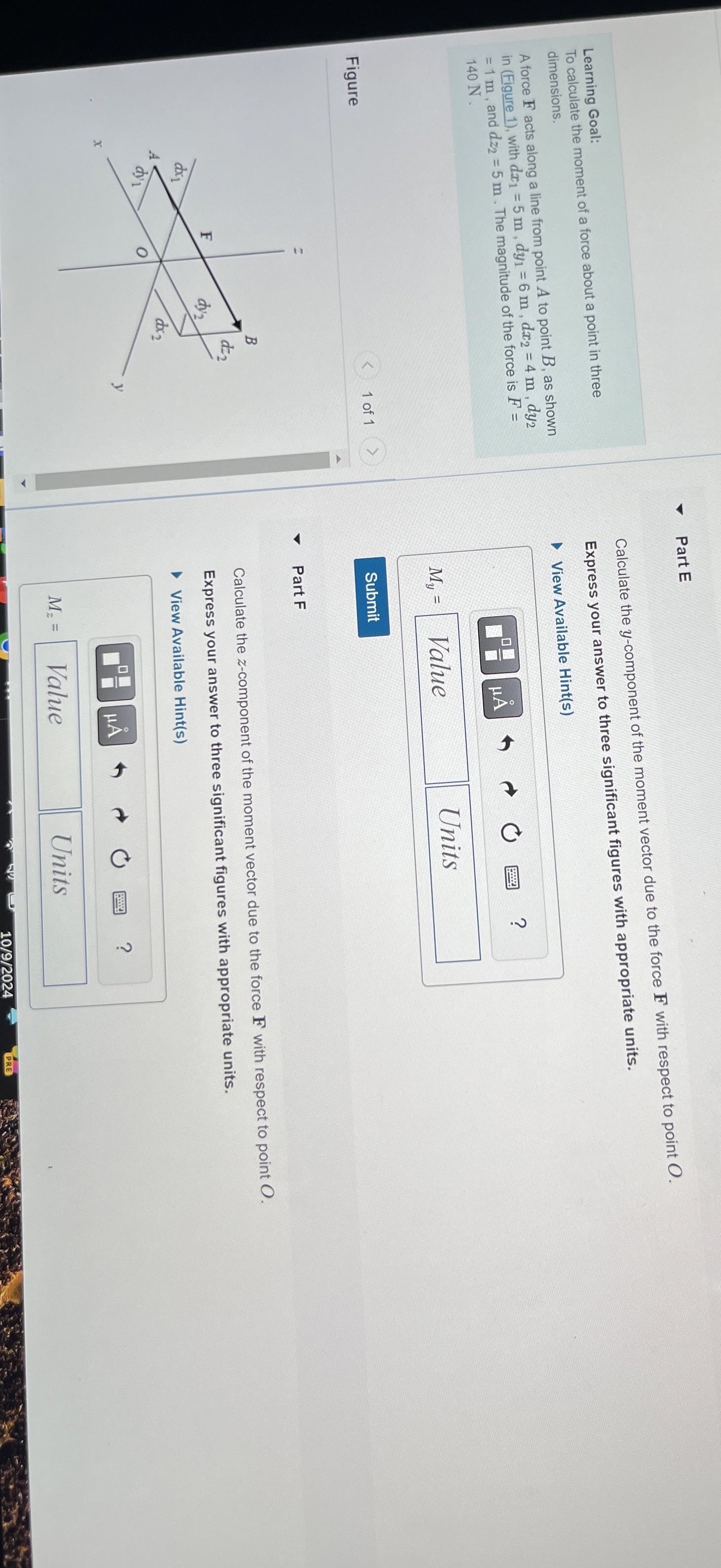 Part E Learning Goal: To calculate the moment of