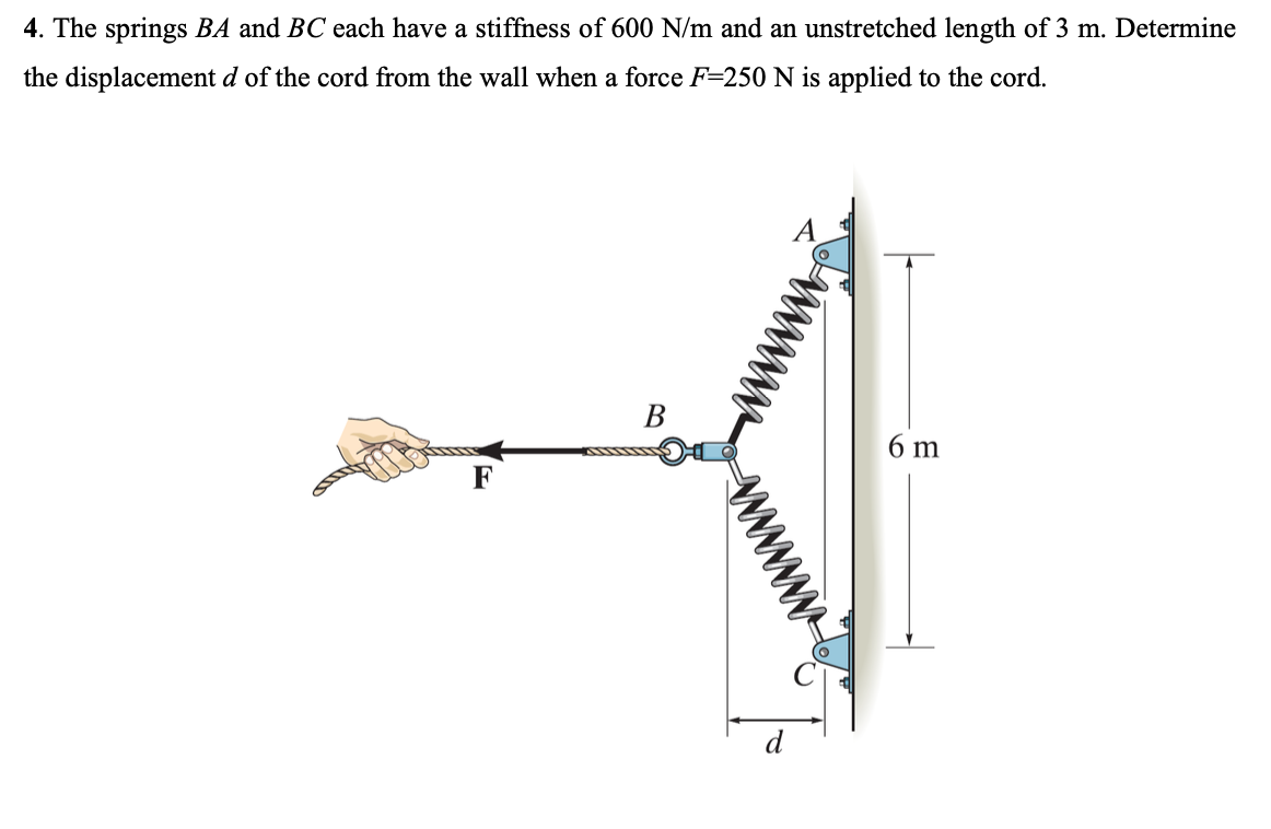 The springs B A and B C each have a stiffness of