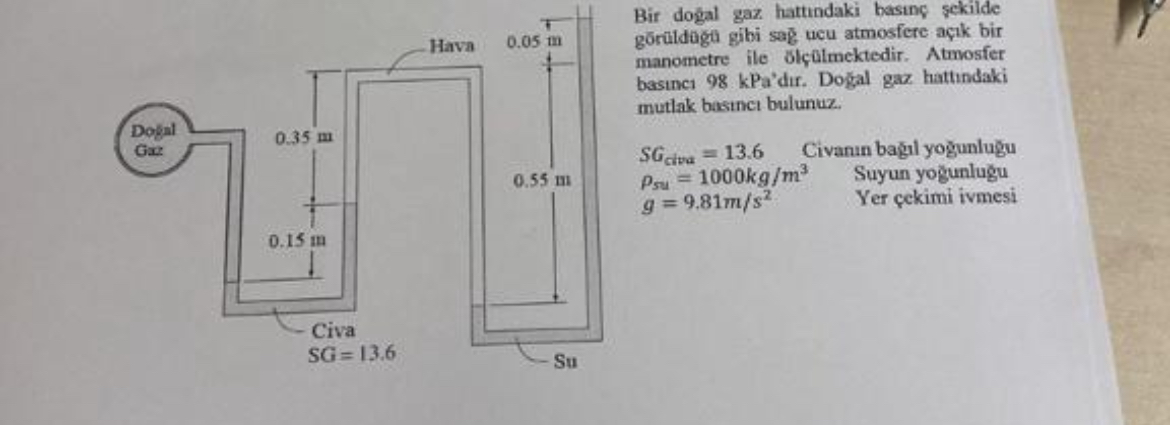 Bir dogal gaz hattundaki basing sekilde g r ldaga