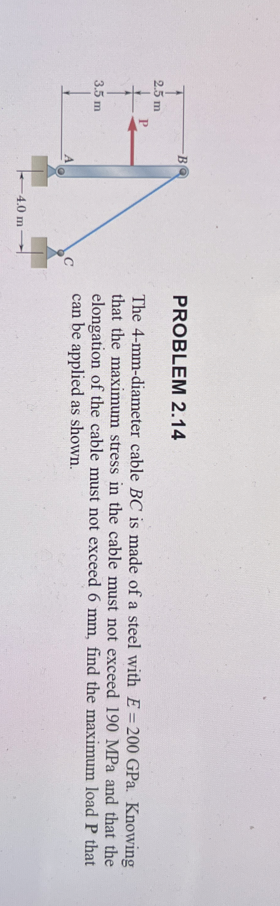 PROBLEM 2 . 1 4 The 4 - mm - diameter cable B C