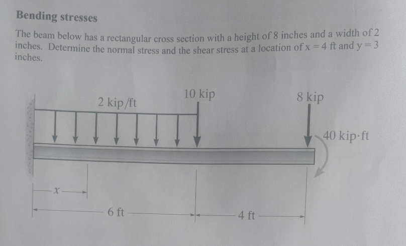 Bending stresses The beam below has a rectangular