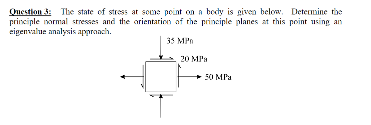Question 3 : The state of stress at some point on