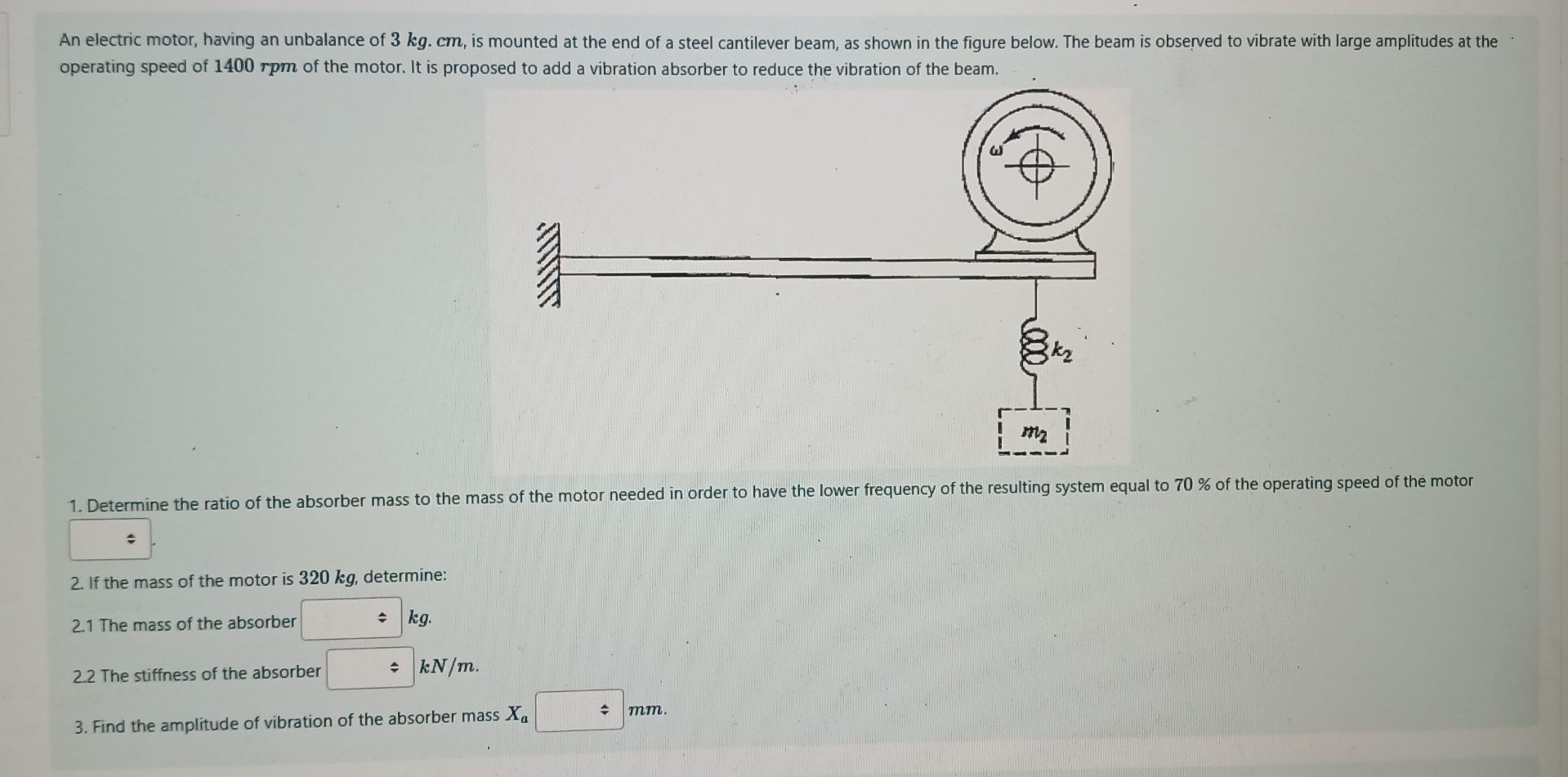 An electric motor, having an unbalance of 3 k g .
