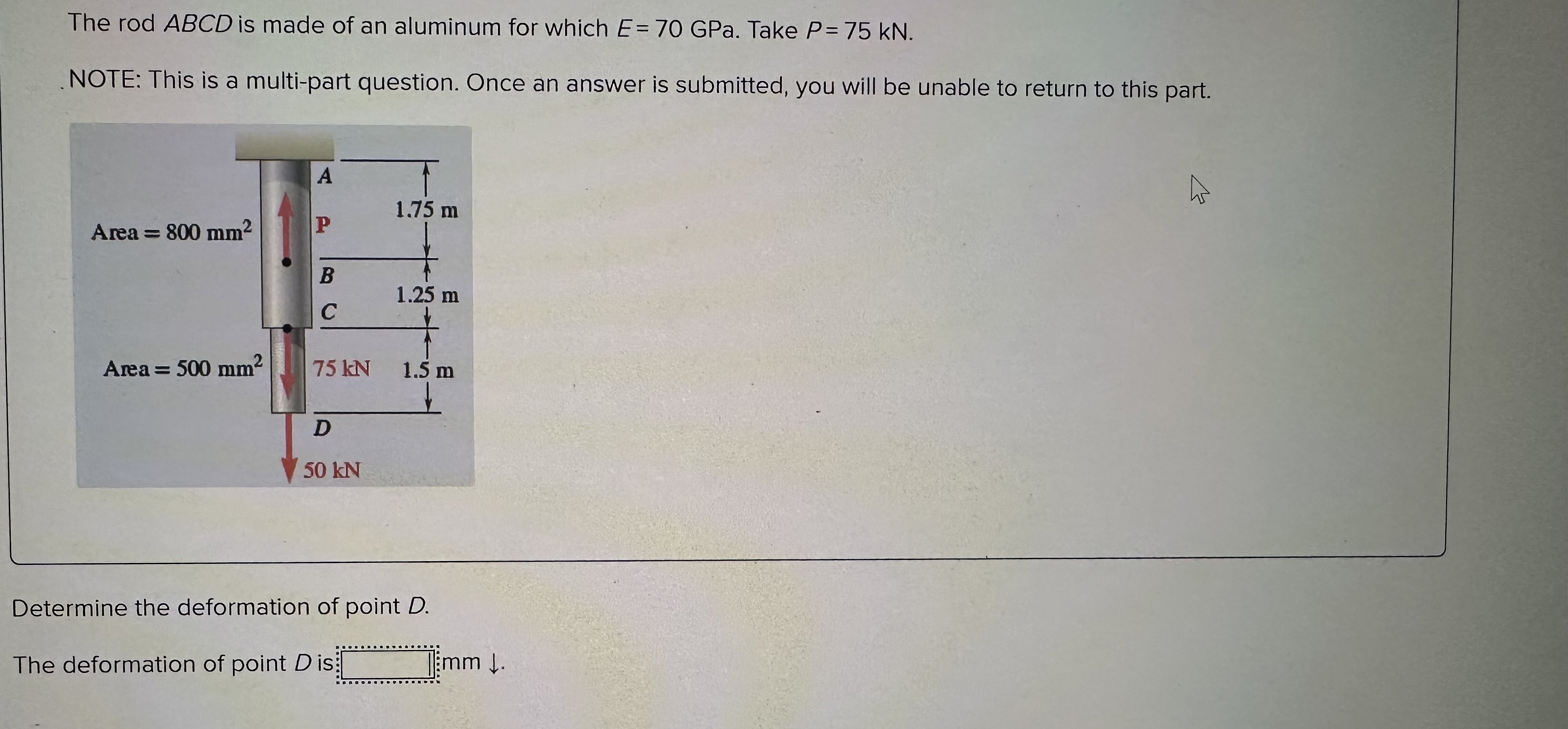 The rodABCD is made of an aluminum for which E =