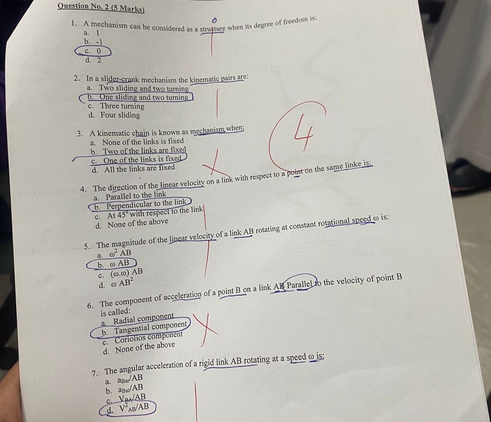 Question No . 2 ( 5 Marks ) A mechanism can be