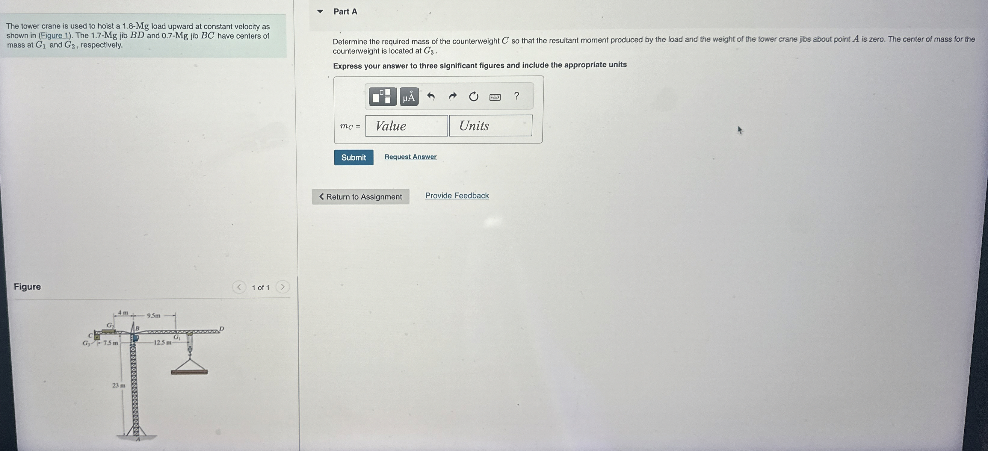 Determine the required mass of the counterweight