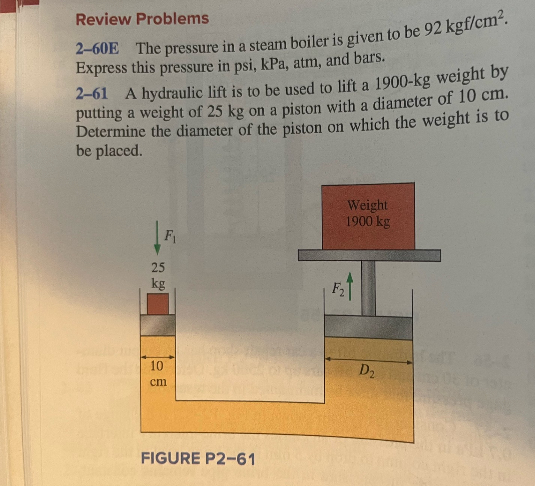 Review Problems 2 - 6 1 A hydraulic lift is to be
