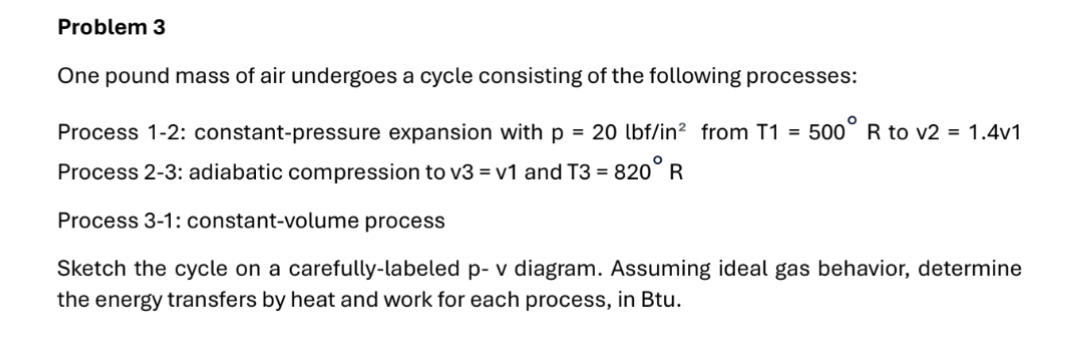 Problem 3 One pound mass of air undergoes a cycle