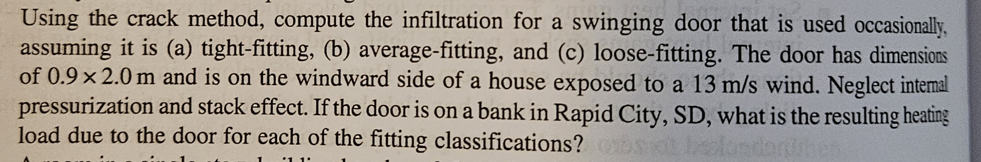 Using the crack method, compute the infiltration