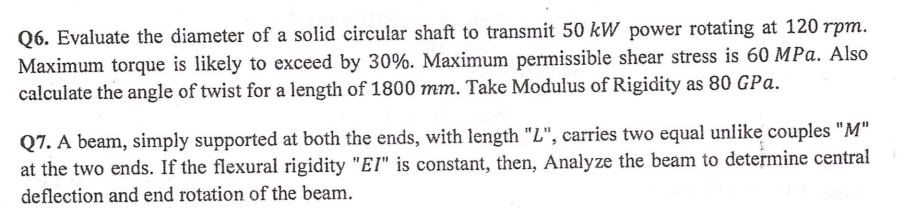 Q 6 . Evaluate the diameter of a solid circular
