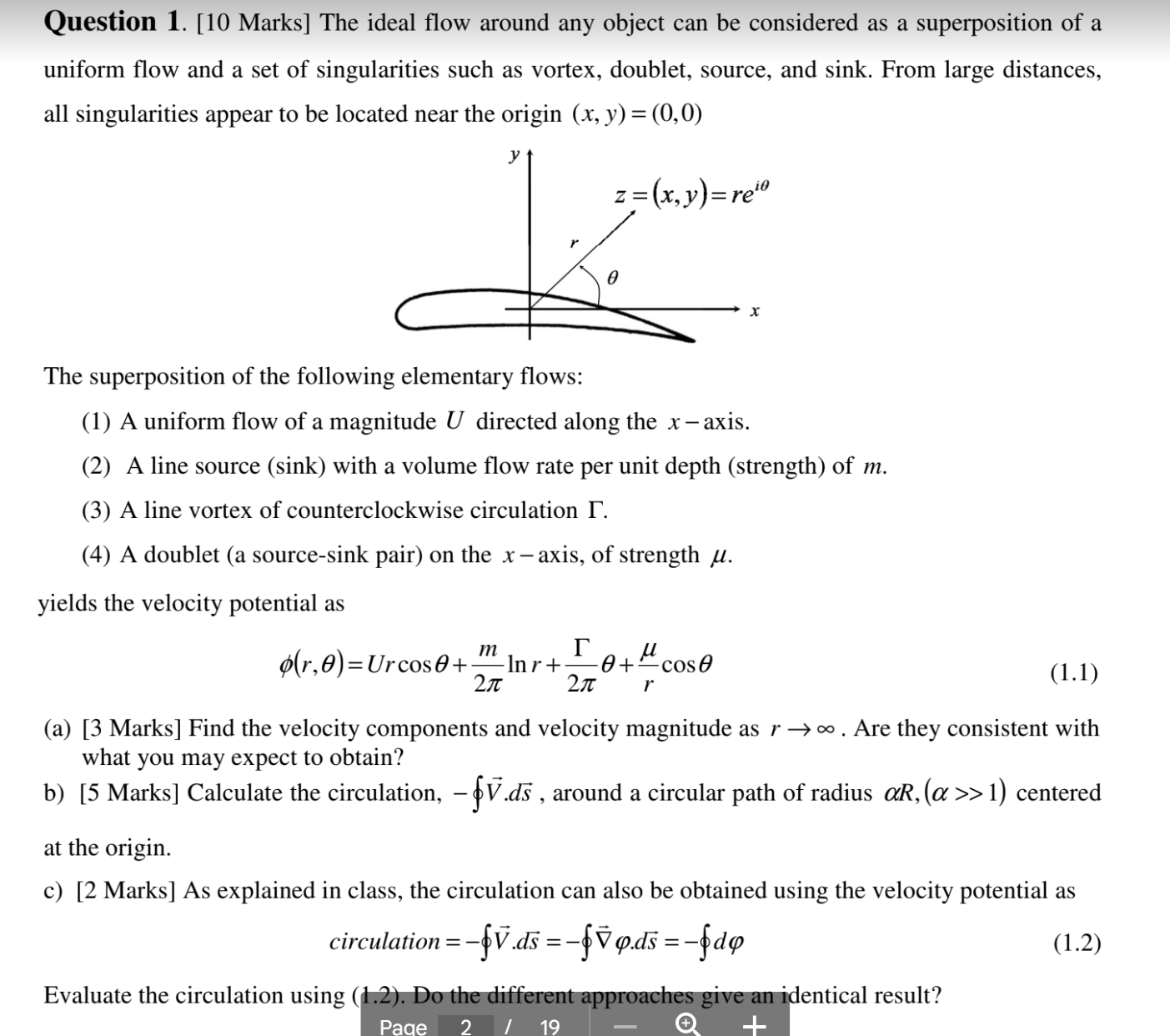 Question 1 . [ 1 0 Marks ] The ideal flow around