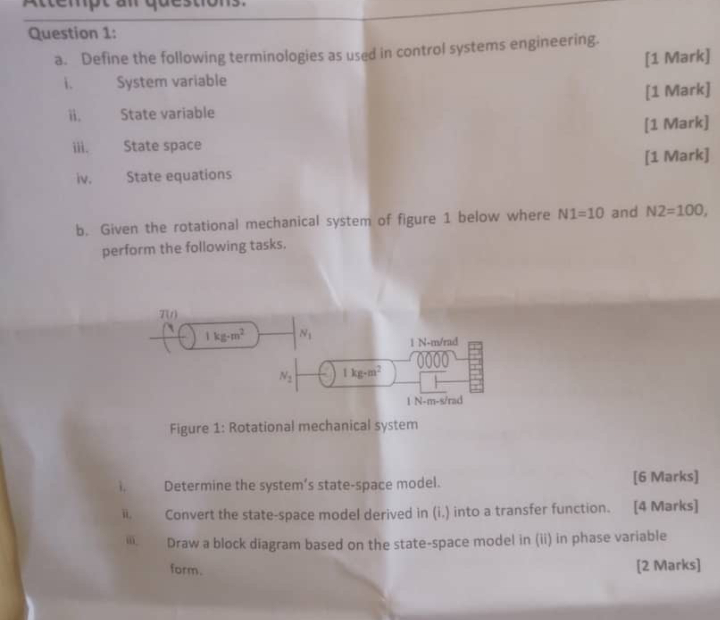 Question 1 : a . Define the following