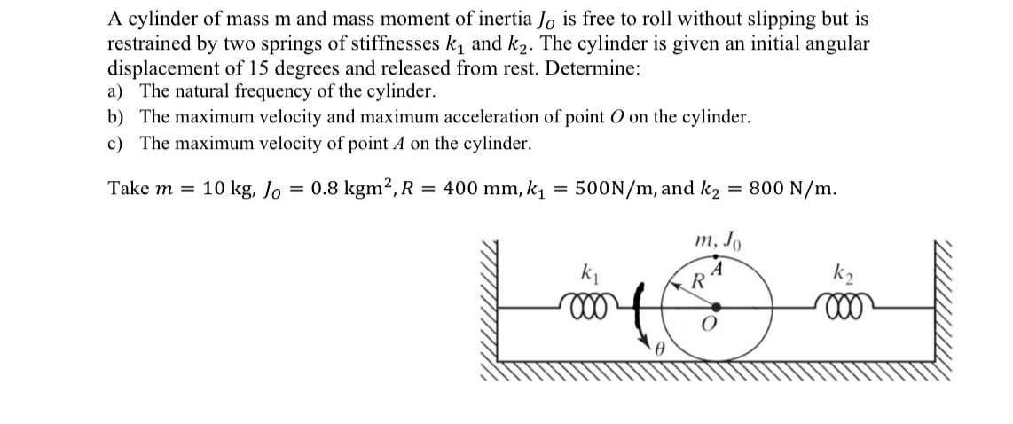 A cylinder of mass m and mass moment of inertia J