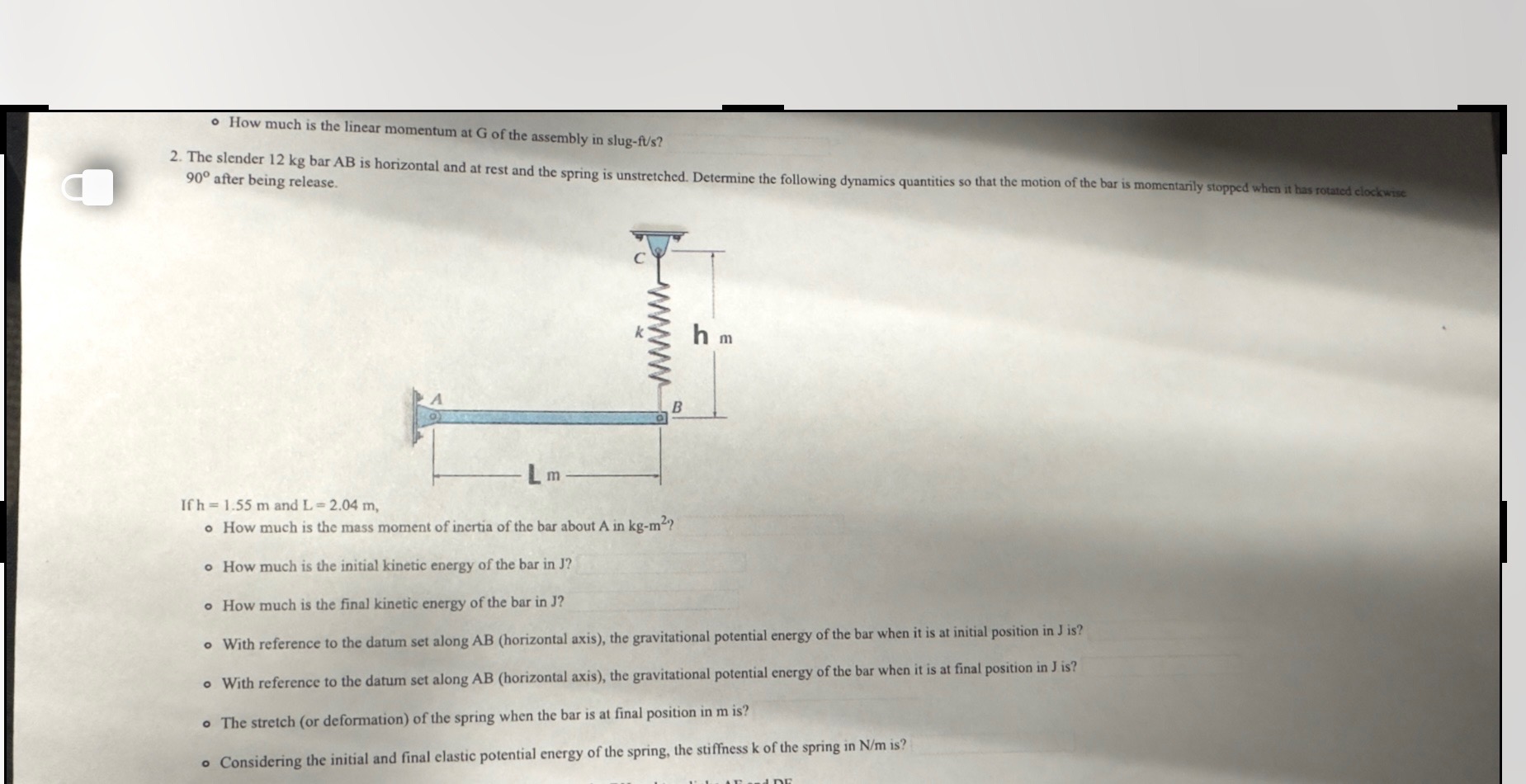 - How much is the linear momentum at G of the