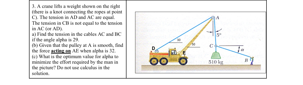 A crane lifts a weight shown on the right ( there