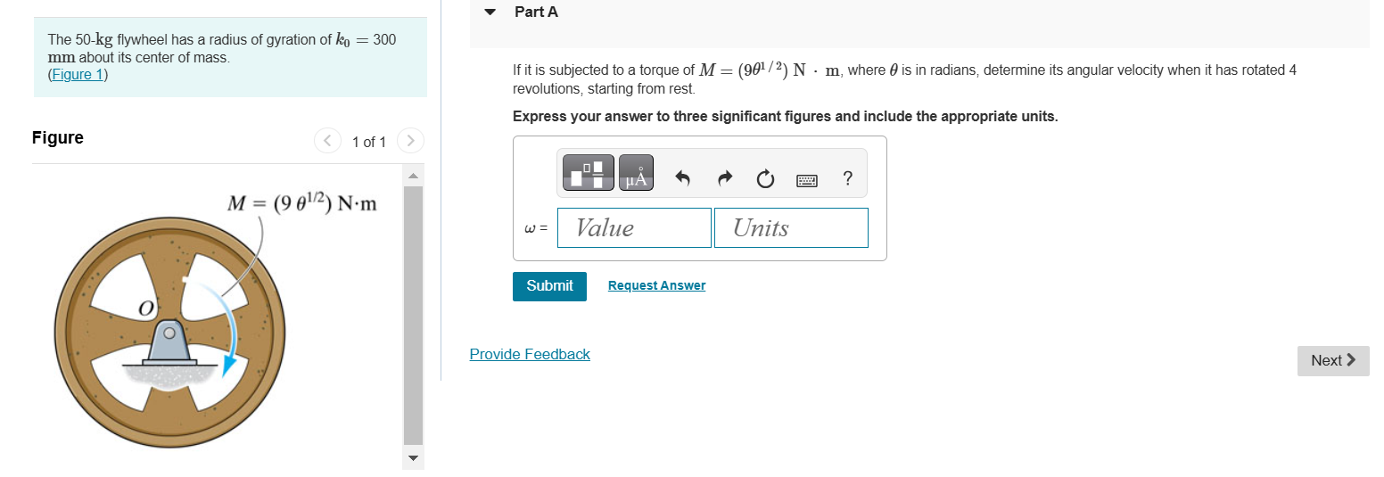 The 5 0 - kg flywheel has a radius of gyration of
