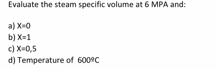 Evaluate the steam specific volume at 6 MPA and: