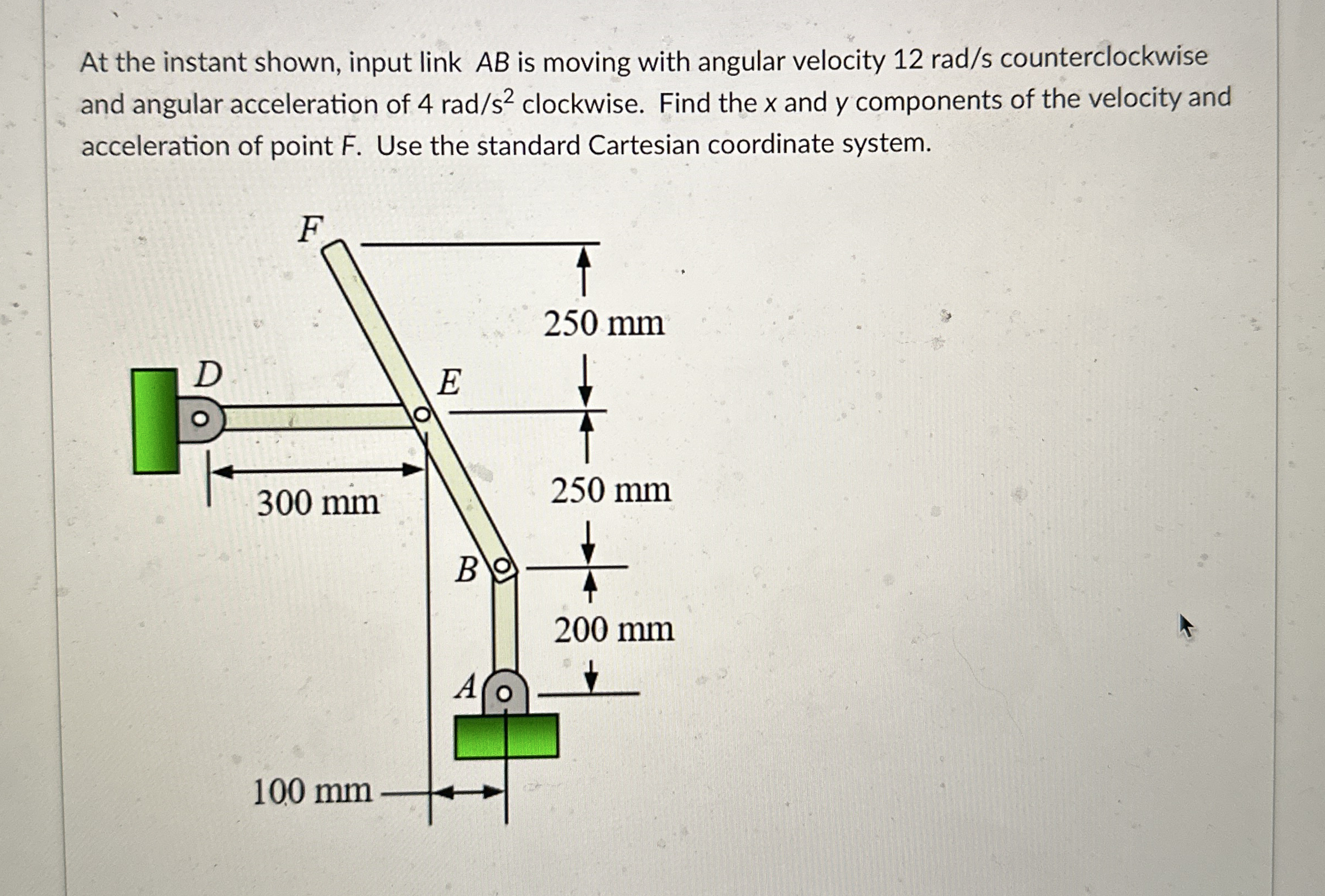 At the instant shown, input link A B is moving