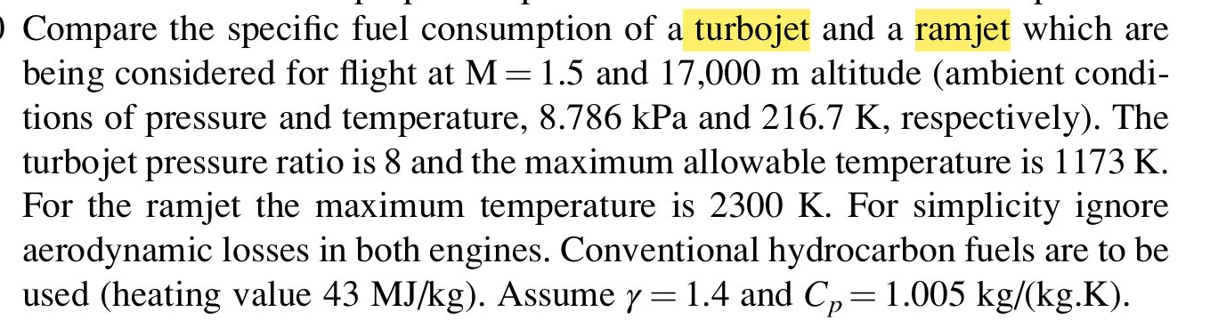 Compare the specific fuel consumption of a