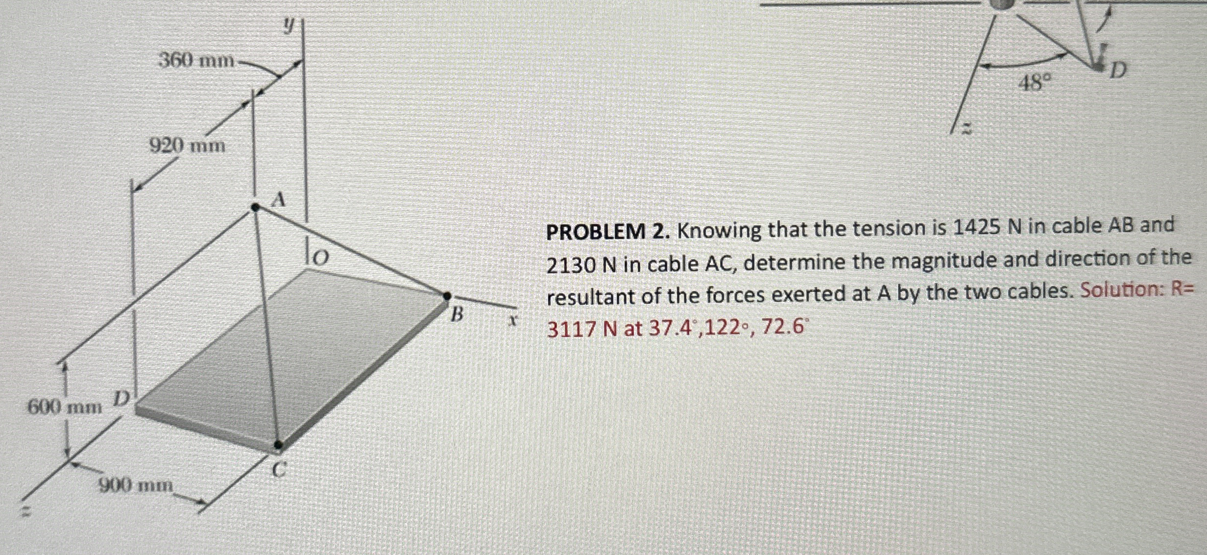 PROBLEM 2 . Knowing that the tension is 1 4 2 5 N