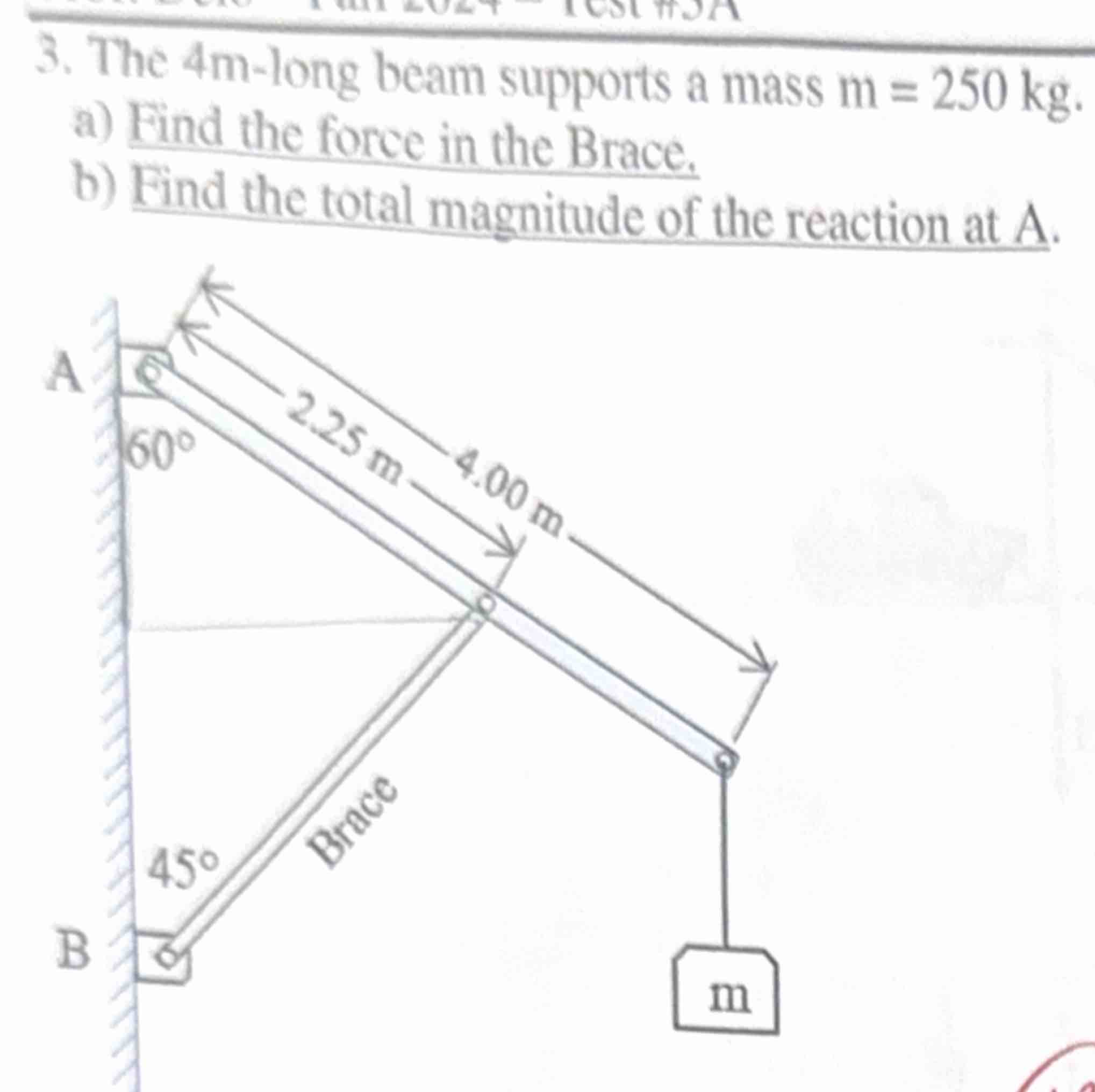 3 . The 4 m - long beam supports a mass \ ( \