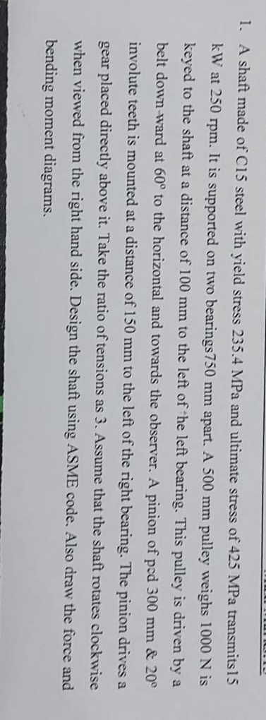 A shaft made of C 1 5 steel with yield stress 2 3