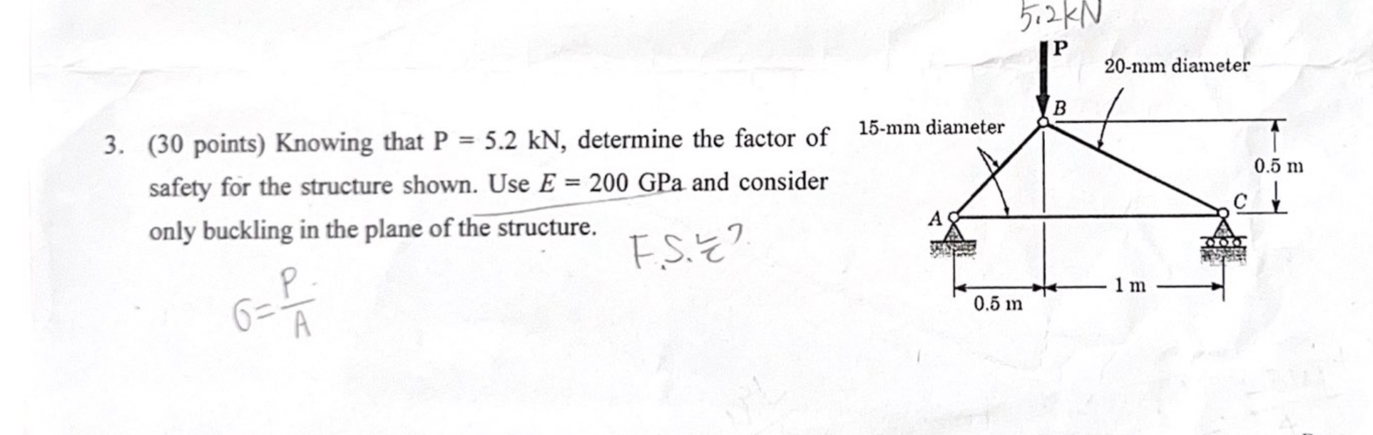 ( 3 0 points ) Knowing that P = 5 . 2 k N ,