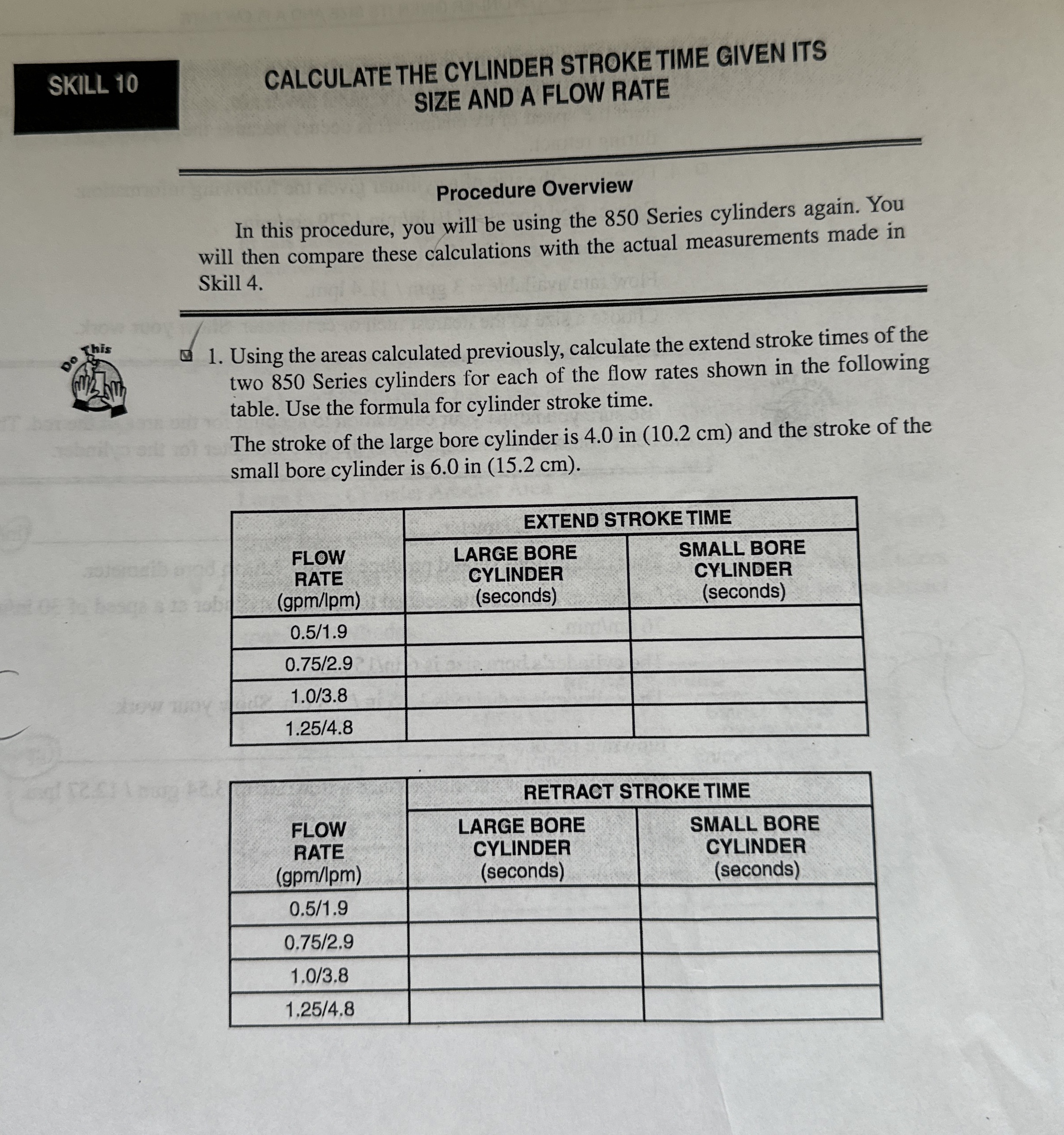 CALCULATE THE CYLINDER STROKE TIME GIVEN ITS SIZE