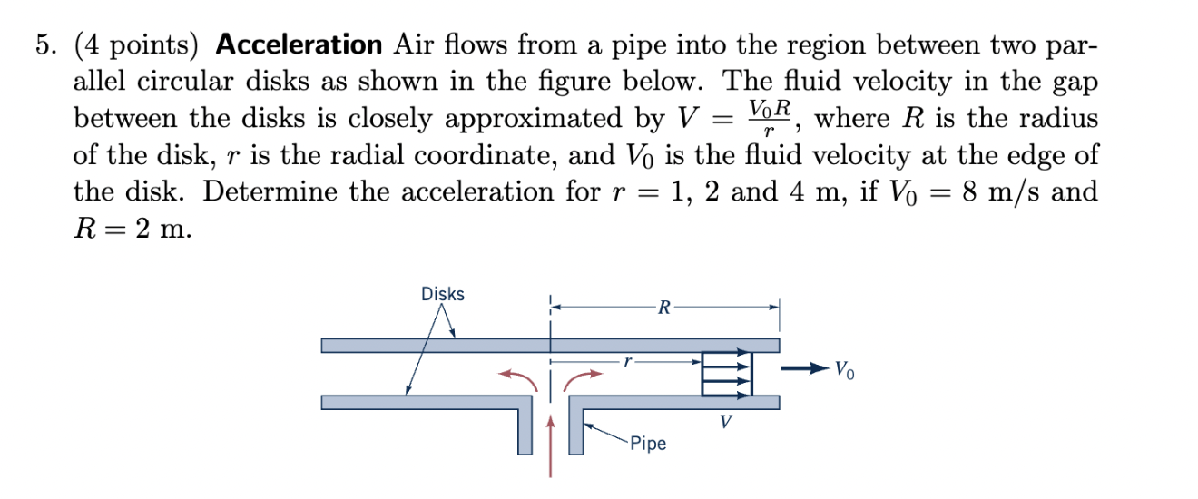 ( 4 points ) Acceleration Air flows from a pipe