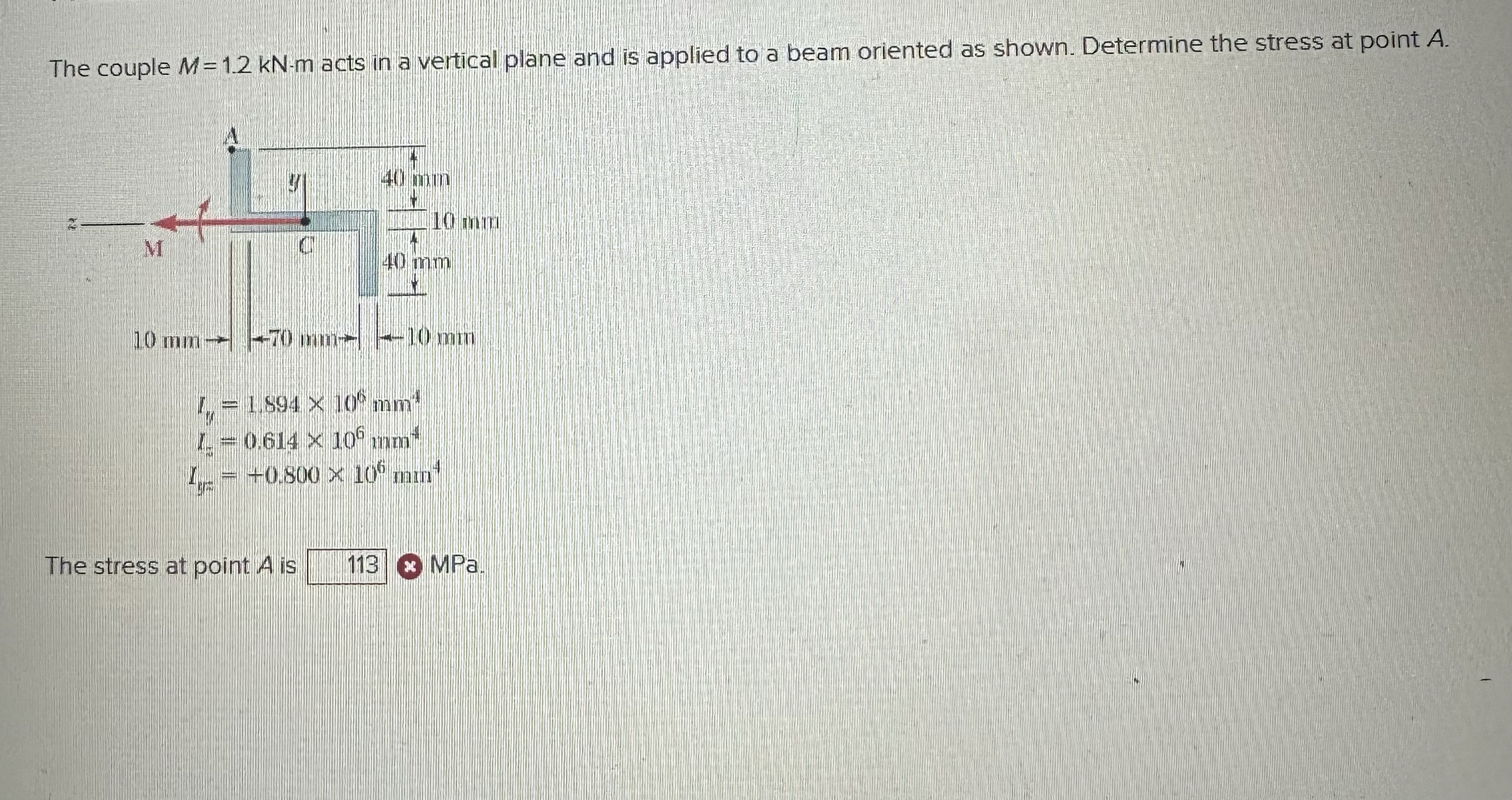 The couple M = 1 . 2 k N - m acts in a vertical