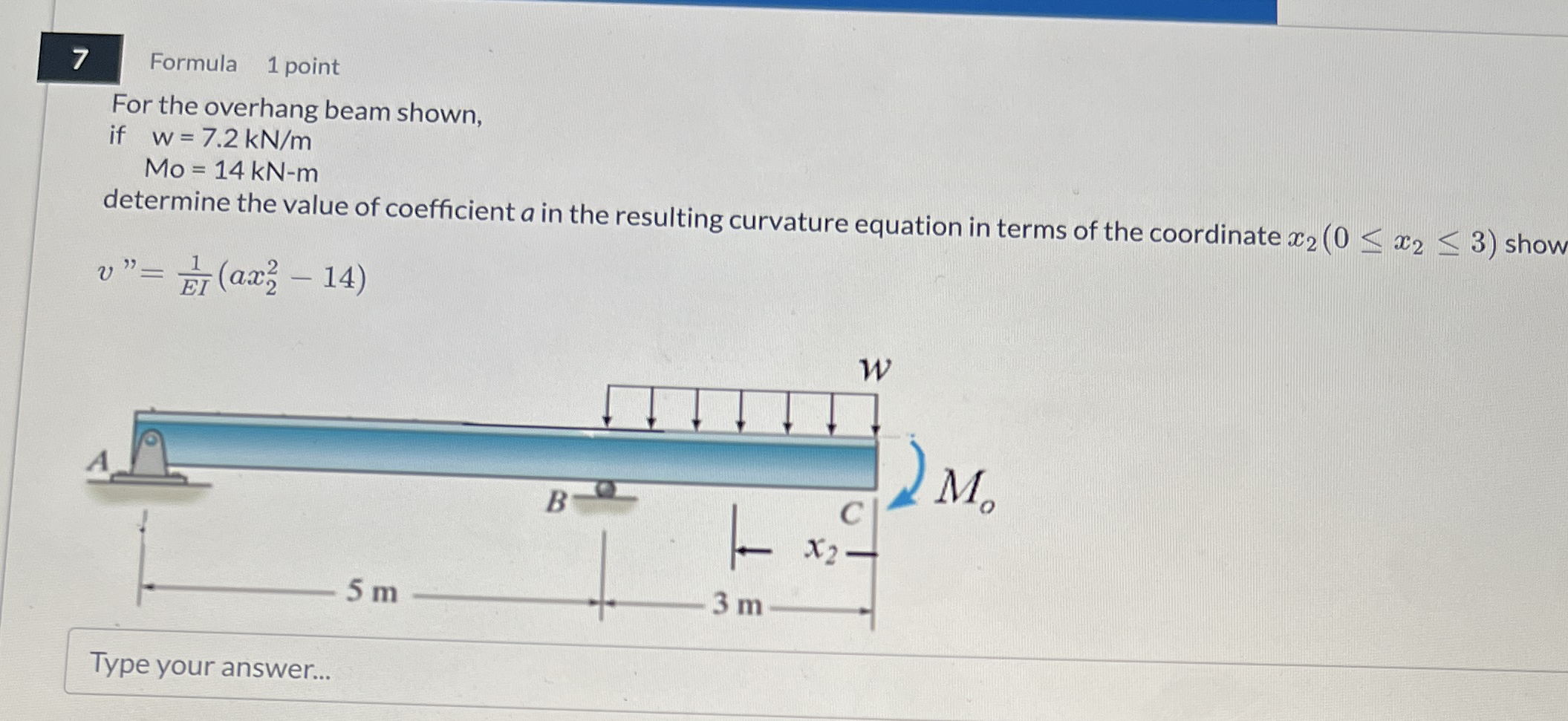 7 Formula 1 point For the overhang beam shown, if
