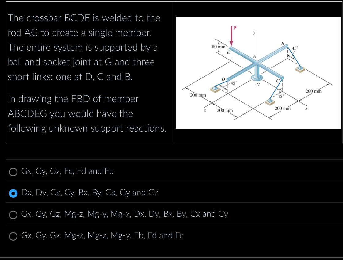 The crossbar BCDE is welded to the rod AG to