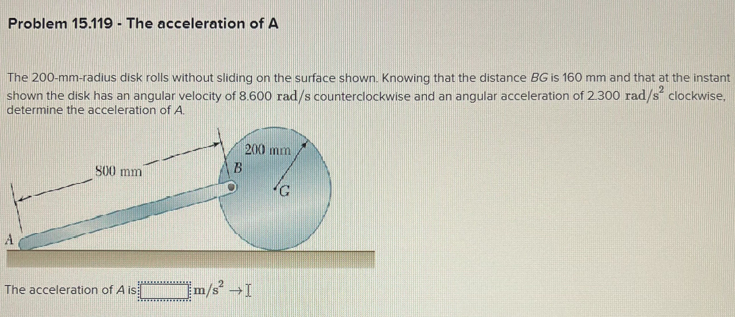 Problem 1 5 . 1 1 9 - The acceleration of A The 2