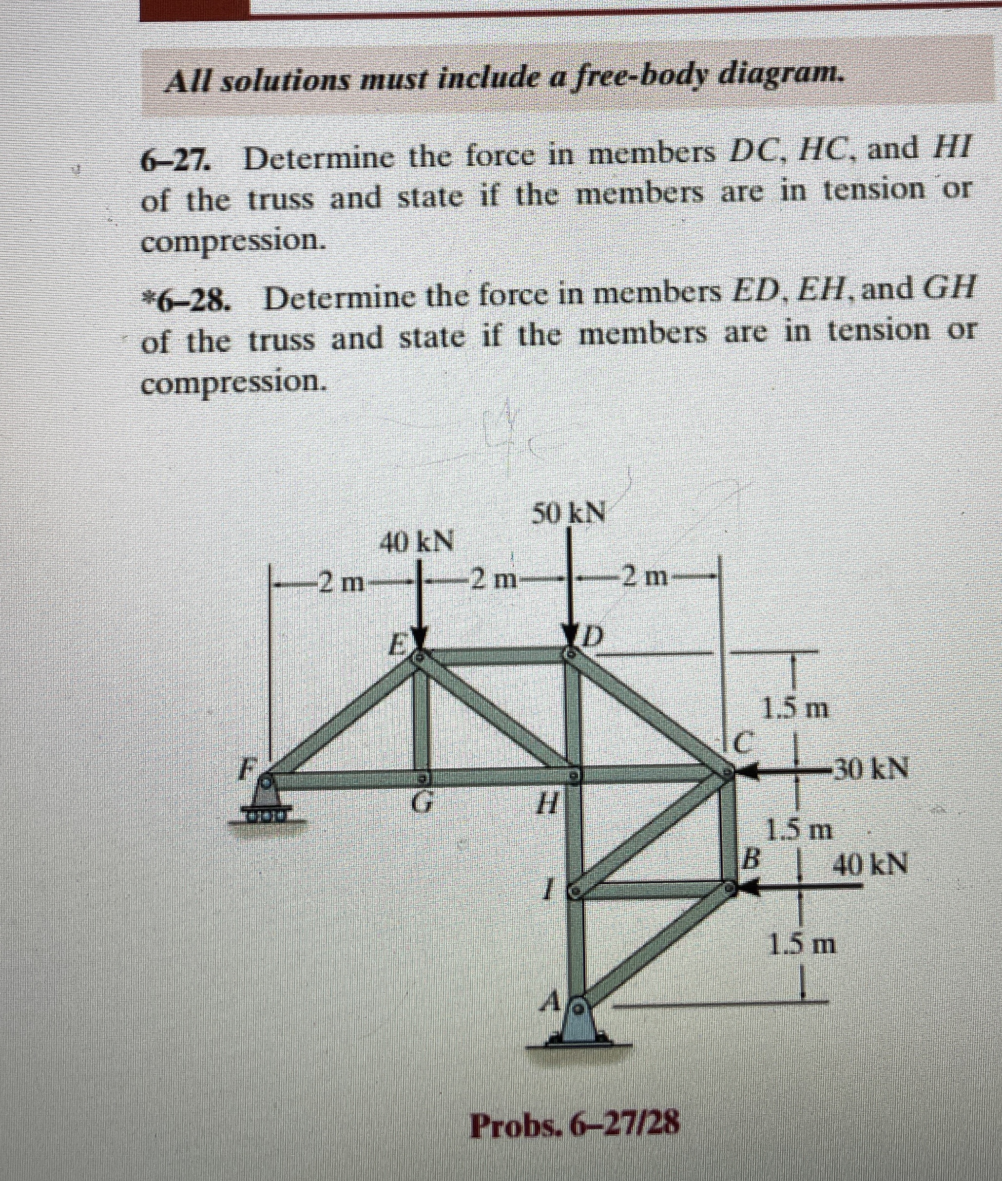 All solutions must include a free - body diagram.