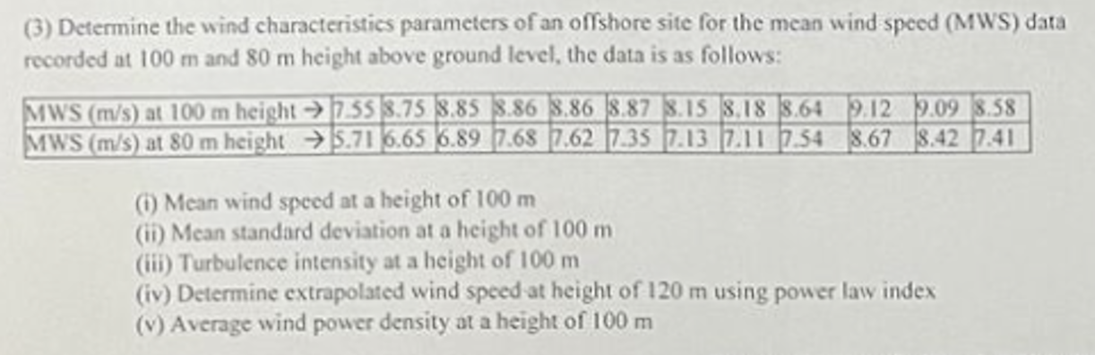 ( 3 ) Determine the wind characteristics