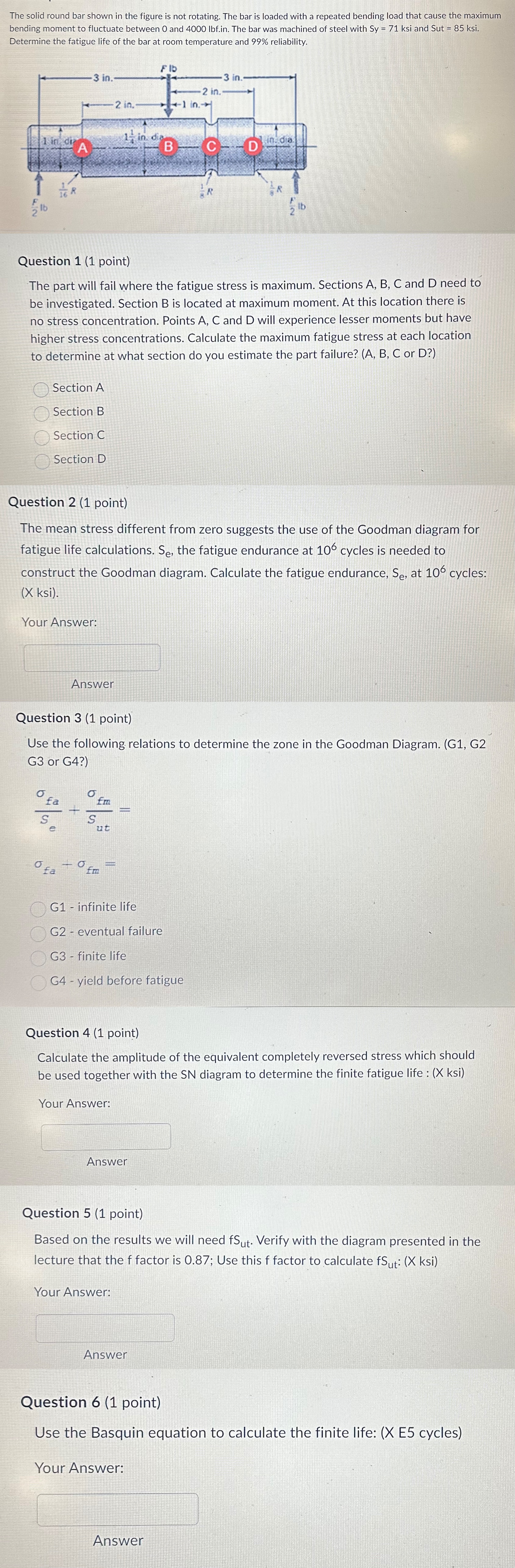 The solid round bar shown in the figure is not
