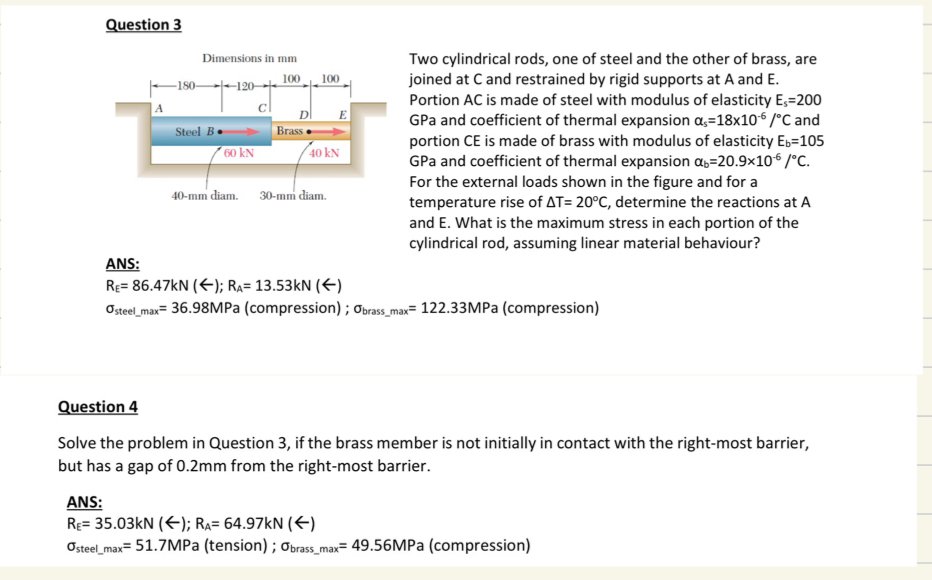 Question 3 Two cylindrical rods, one of steel and