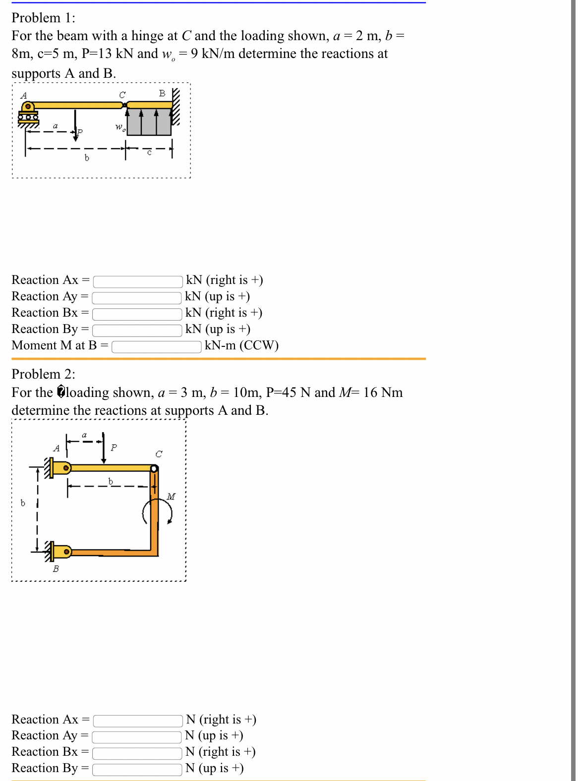Problem 1 : For the beam with a hinge at C and