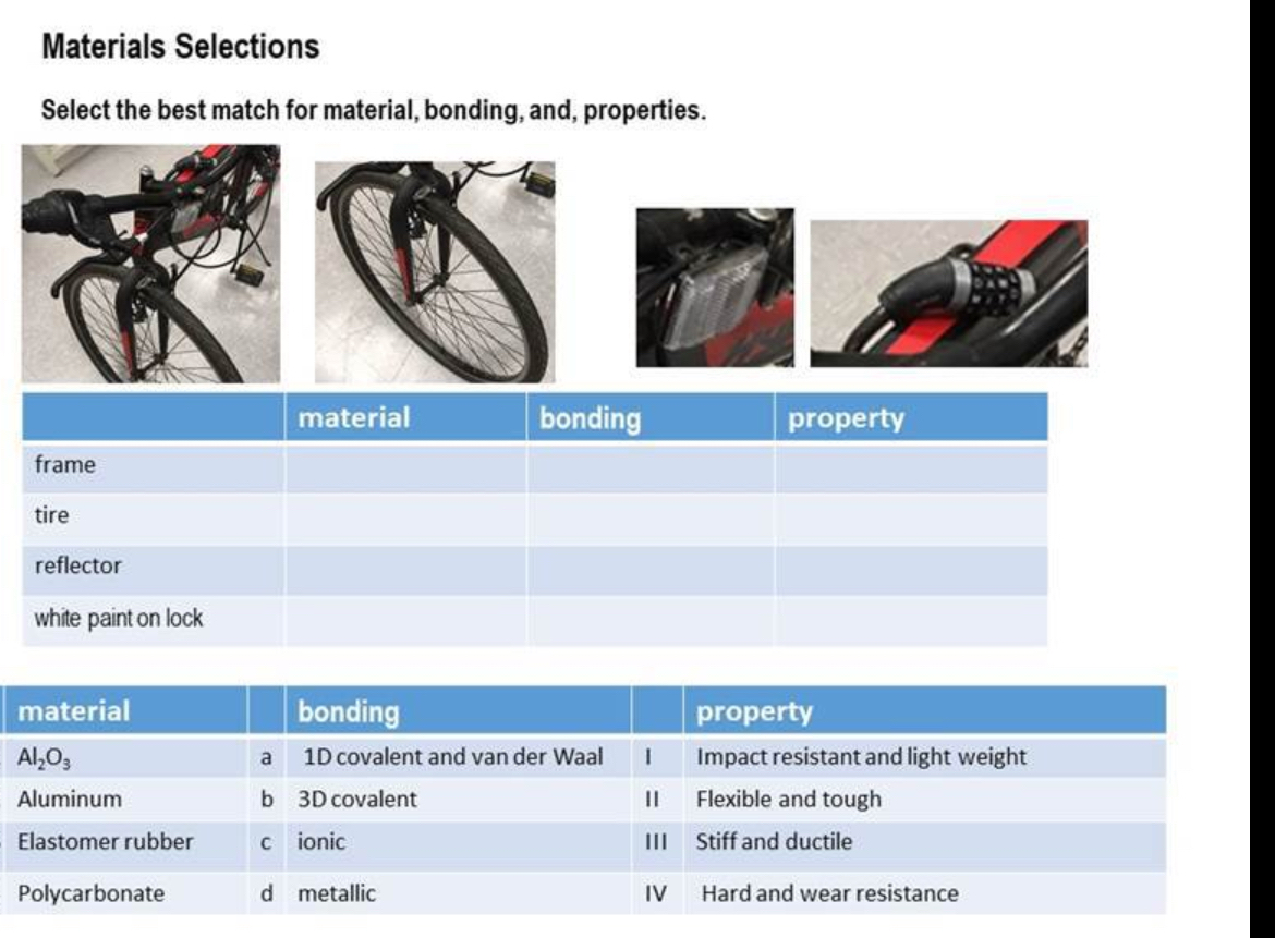 Materials Selections Select the best match for