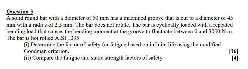 Question 3 A solid round bar with a diameter of 5