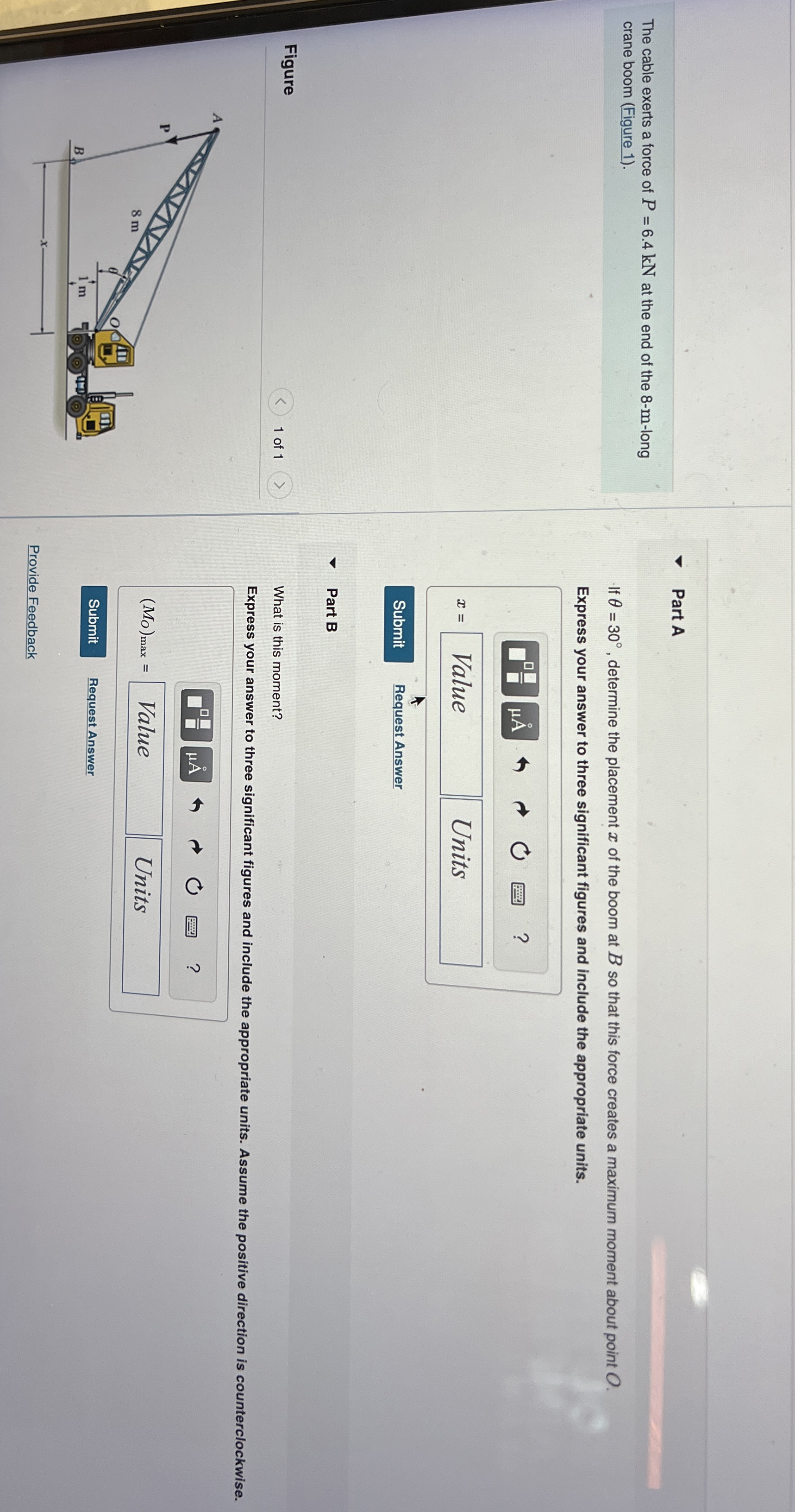 The cable exerts a force of P = 6 . 4 k N at the
