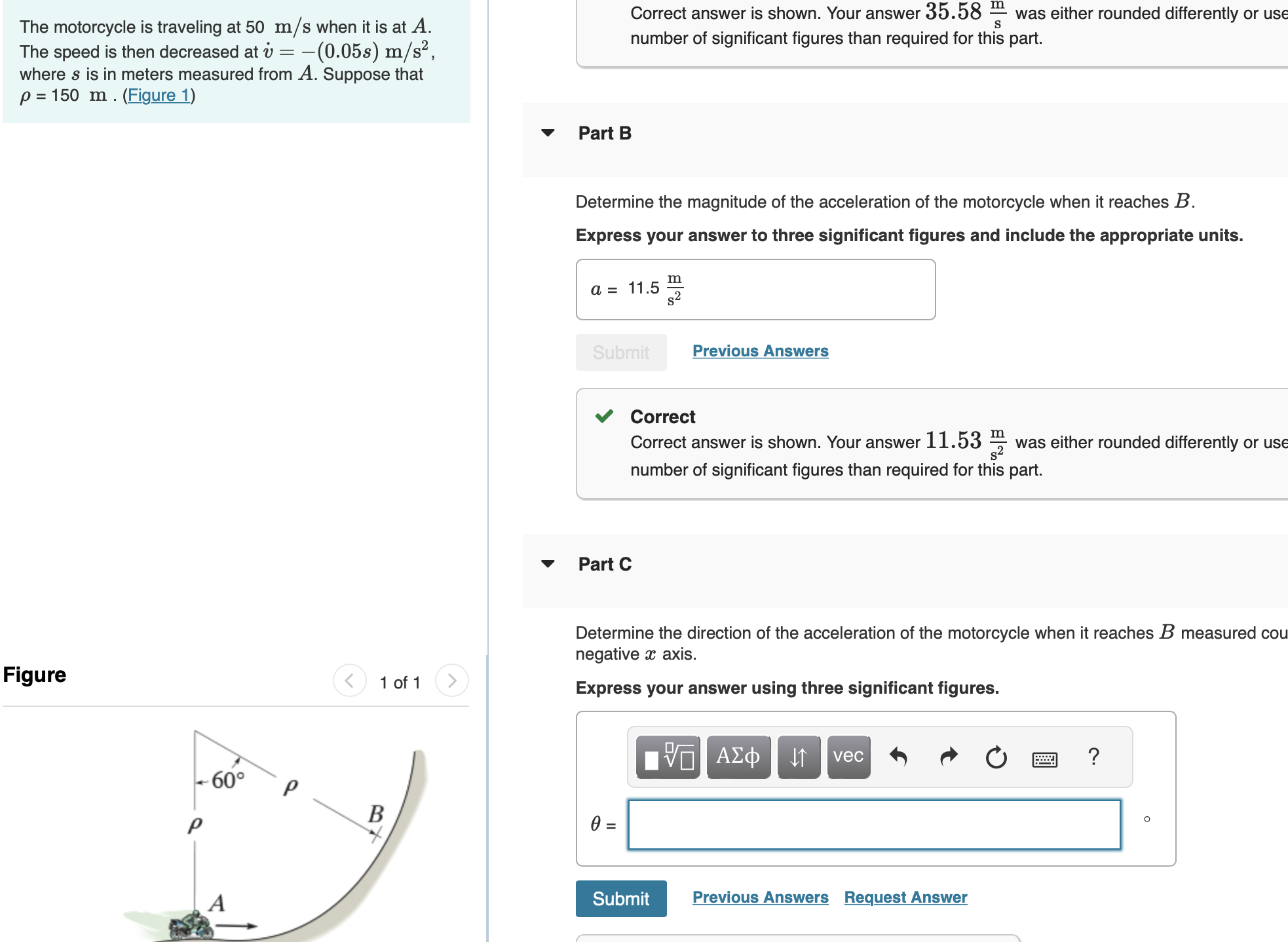 Please answer part C The motorcycle is traveling