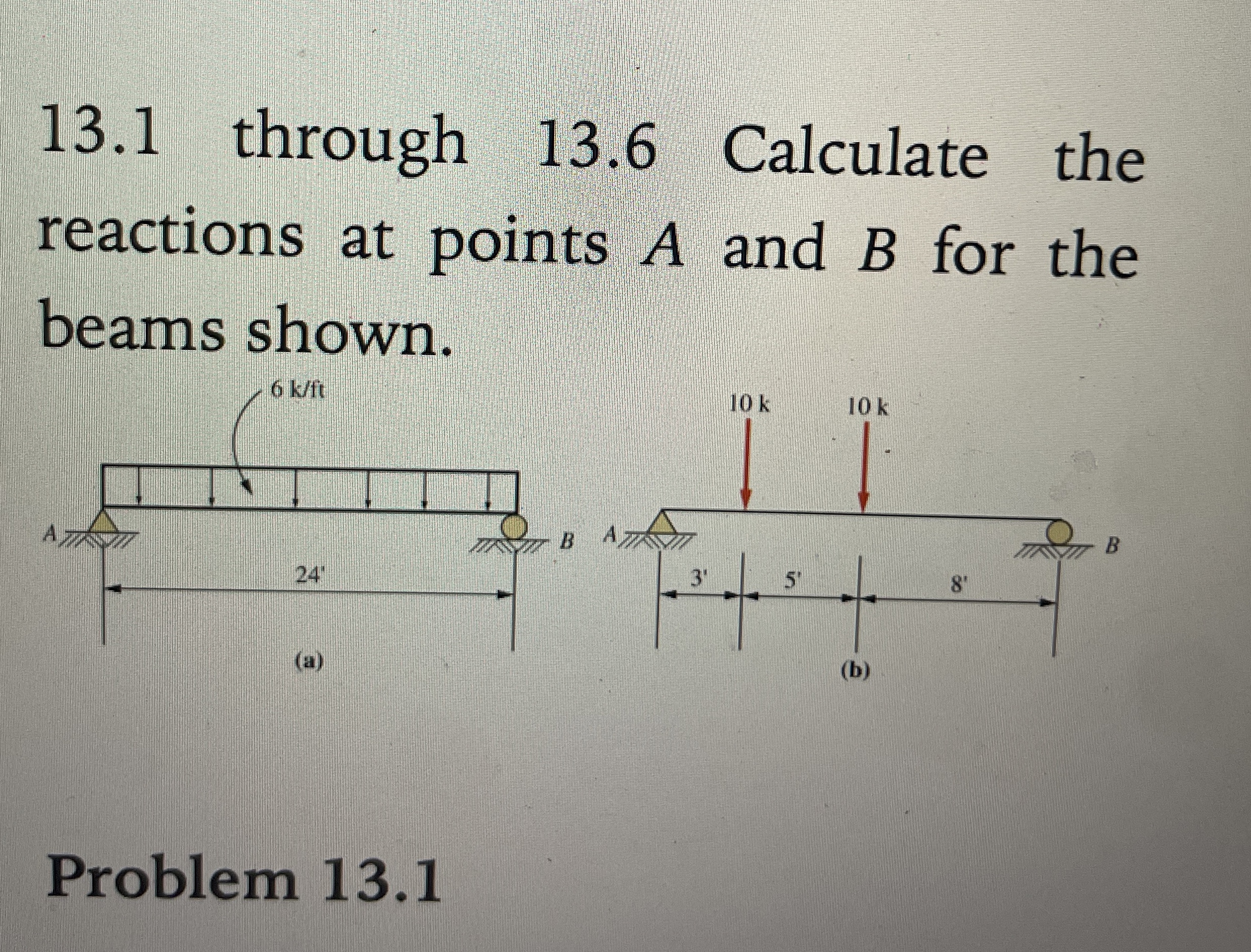 1 3 . 1 through 1 3 . 6 Calculate the reactions