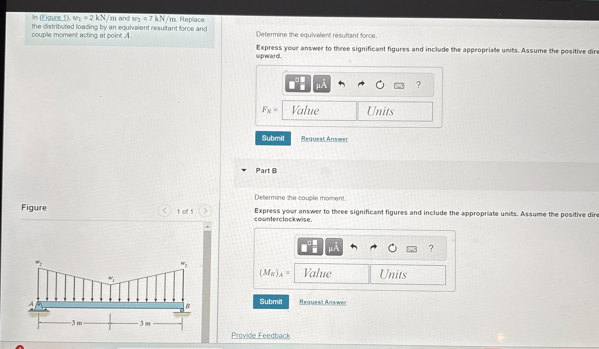 l n ( Figure 1 ) , w 1 = 2 k N m and w 2 = 7 k N