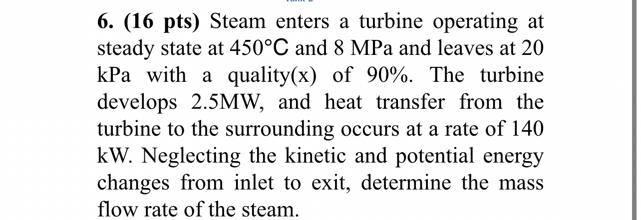 ( 1 6 pts ) Steam enters a turbine operating at