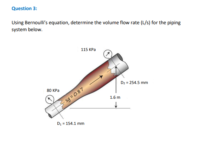Question 3 : Using Bernoulli's equation,