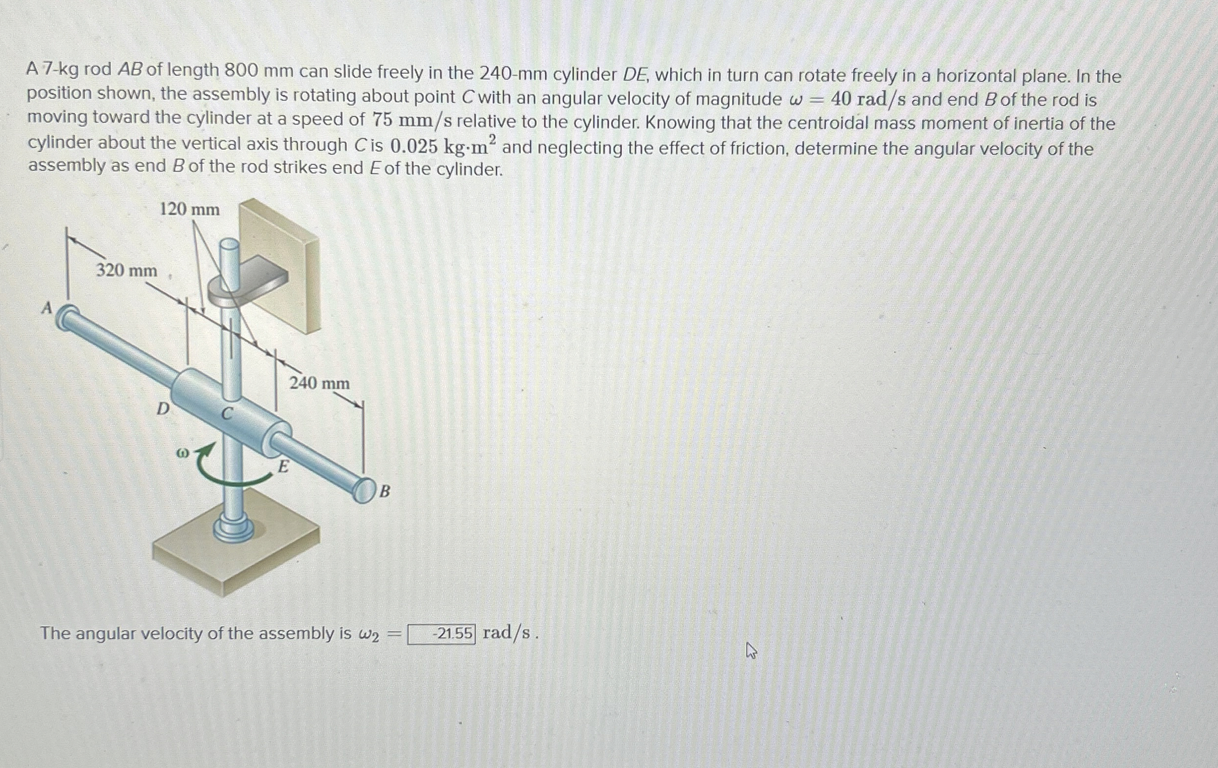A 7 - k g rod A B of length 8 0 0 mm can slide